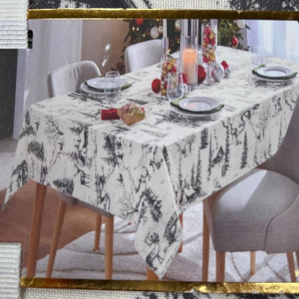 Max Studio Oblong Tablecloth Rustic Forest Winter Wonderland Cabin Trees Snow